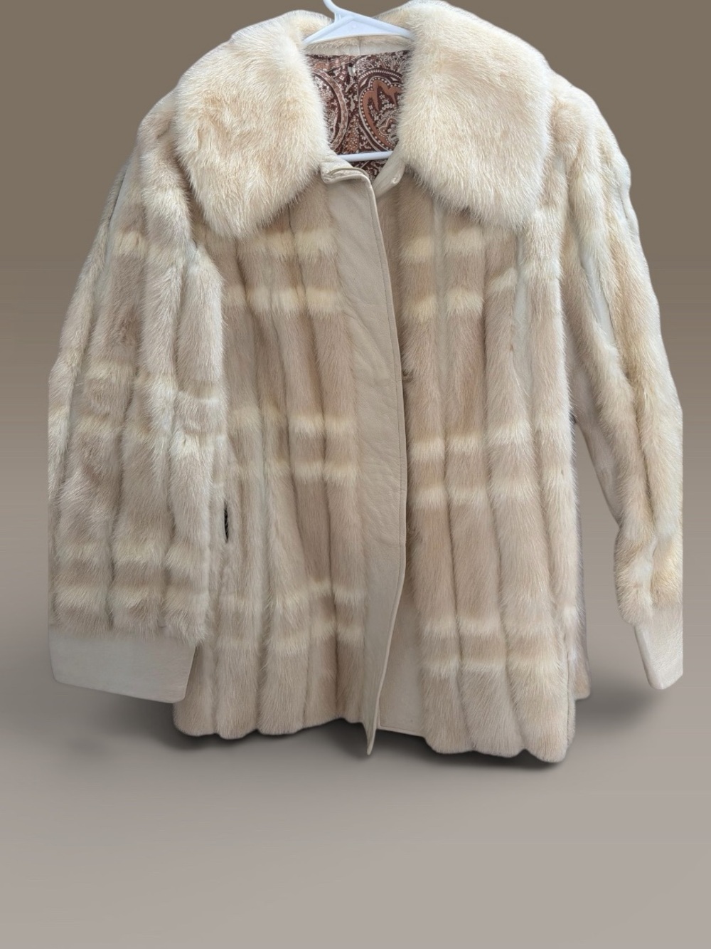 Vintage Mink Fur & Leather Coat Cream Color Size M - Picture 4 of 11